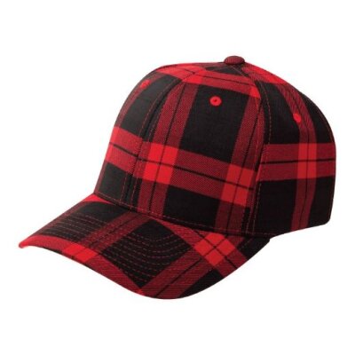 Flexfit Baseball Cap tartan plaid black red S/M