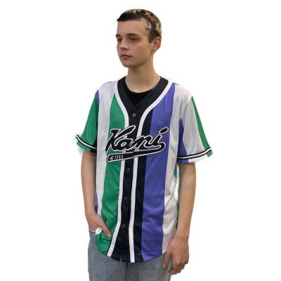 Karl Kani Baseball Shirt Varsity Striped green/whi/purple