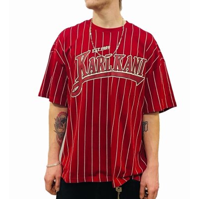 Karl Kani T-Shirt "Trekking Boxy Pinstripe" dark red