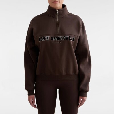 Aimn Half Zip Varsity Sweat Chocolate